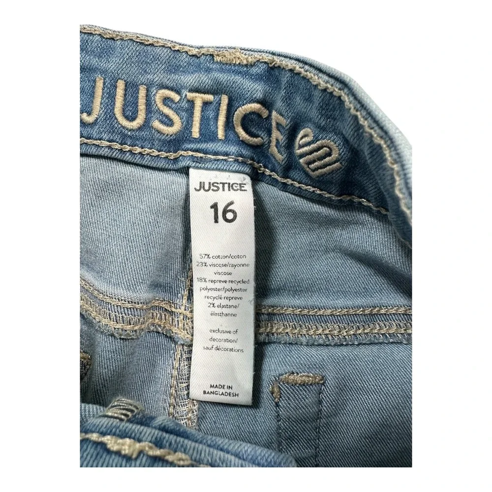 Justice‎ Girls Size 16 Blue Denim Straight Leg Jeans Distressed Frayed Hem